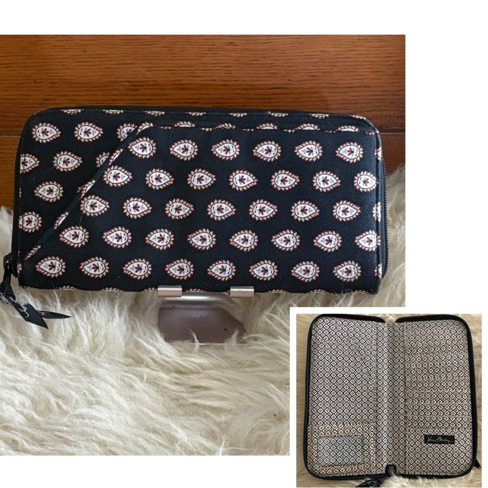 Vera Bradley ‘Classic Black’ Paisley Travel Wallet Organizer Clutch